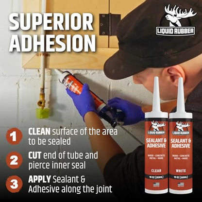 Liquid Rubber Waterproof Sealant & Adhesive Caulk, White, 10.2 oz, 1 Pack - color: White, size: 1 Pack