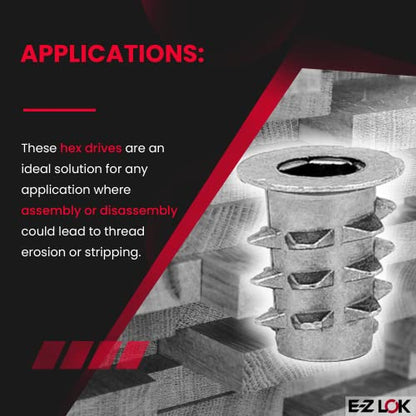 E-Z LOK Knife Threaded Insert for Soft Wood, Zinc Hex-Flanged Thread Inserts 10-32 Internal Threads, 13mm Length (Pack of 50) - size: Hex", style: 13mm L 10-32 Internal Threads