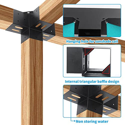4"x4" Pergola Bracket Kit 2pcs,4-Way 90°Right Angle Corner Brackets - size: 2PC 4-Way Pergola Brackets