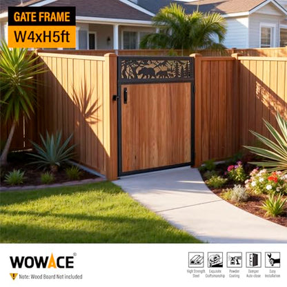 4x5FT Fence Gate Frame Kit 201 Stainless Steel Heavy Duty Garden Gates Anti-Sag Backyard Front Gate Reinforcement Hardware, Left/Right Mount (No Wood Planks Included) - color: W4xH5ft-Bear