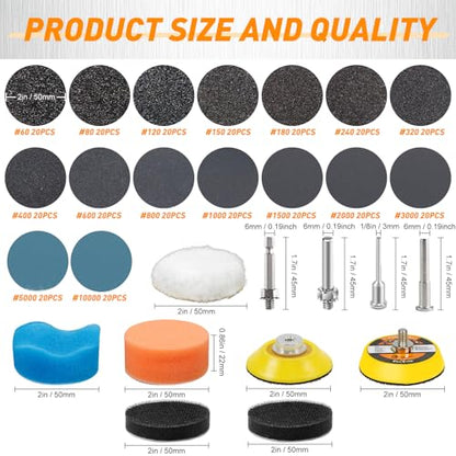 331 PCS 2 Inch Wet Dry Sanding Discs 60-10000 Grit Assorted - style: 2 IN MIX