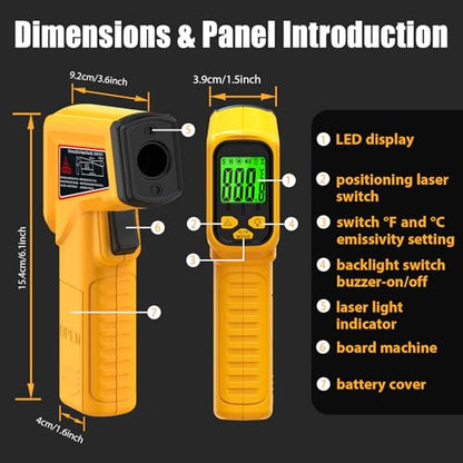 FKM Infrared Thermometer Gun High Precision 13-Point Laser -58°F~1112°F - color: Golden