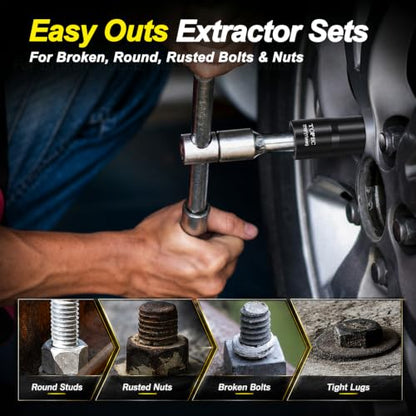 Topec Bolt Extractor Kit 24 Pieces, 3/8'' 1/2'' Drive Lug Nut Extractor Set - size: 24-piece