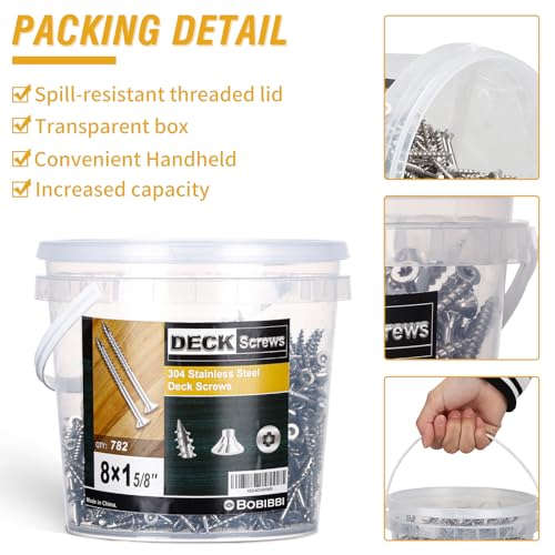 304 Stainless Steel Wood Screws, Flat Head T25 Torx Drive Deck Screws, #8x1-5/8 Inch for Wood, Decking and Fence, 782Pcs (5lb) - size: 8x1-5/8'', style: 5lb