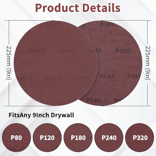 9 inch Mesh Sanding Discs 120 Grit 25Pcs Sandpaper for Drywall - style: 120 Grit
