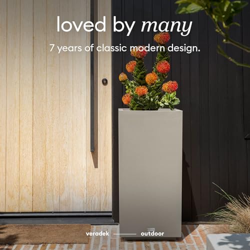 Veradek Block Series Pedestal Planter - Tall Rectangular Outdoor Planter - color: Gray, size: 32''H x 15.5''W -2 Pack