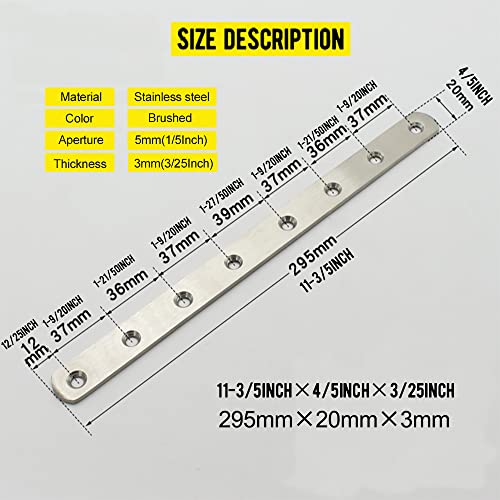 2Pcs Flat Mending Plate, 12" Flat Straight Braces Stainless Steel Straight Brackets, Mending Joining Plates Repair Fixing Bracket Connector with Screws - style: 12 Inch, 2Pcs