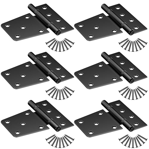 3.5inch Heavy Duty Strap Gate Hinges, Black Shed Door Hinges, Fence Gate Hinges Hardware Kit for Wooden Gates, Vinyl Fence, Barn Door, 6 Pcs