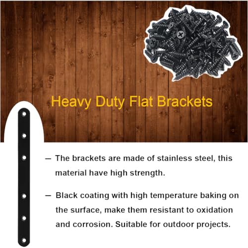 4 Pcs Black Flat Bracket 8 Inch Stainless Steel Straight Braces, Mending Plates Repair Fixing Brackets Heavy Duty Straight Repair Joining Plates with Screws - size: Black 4 PCS-8 inch