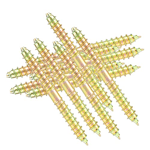 Double Ended Self-Tapping Dowel Screws, 10 Pack 60mm Zinc Plated Wood Screws for Furniture, Woodworking Joint Connector Bolts