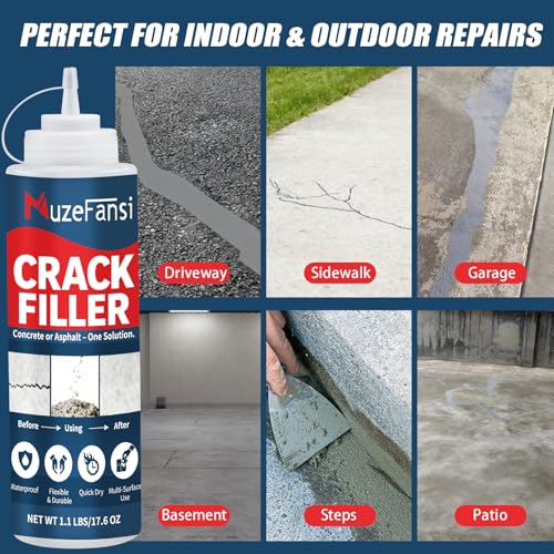 Concrete Crack Filler, Concrete Crack Sealant, 1.1LB Cement Powder for Concrete Crack Filling and Surface Patching, Mix with Water or Sand, Grey Cement Crack Filler for Walls, Floors, Driveways