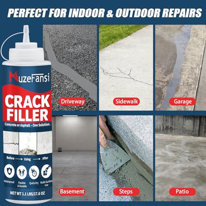 Concrete Crack Filler, Concrete Crack Sealant, 1.1LB Cement Powder for Concrete Crack Filling and Surface Patching, Mix with Water or Sand, Grey Cement Crack Filler for Walls, Floors, Driveways