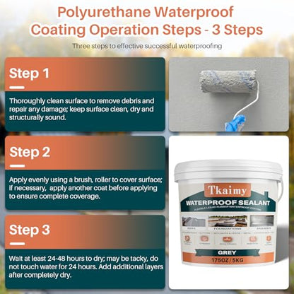Tkaimy Polyurethane Waterproof Coating, 175oz, Grey, Fix Leaks & Cracks - color: Grey, size: 175 OZ