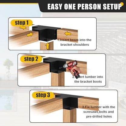 4x4 Woodworks Pergola Brackets Kit, 4-Way Corner Extension Brackets, Black Powder Coated, 4x4 Metal Brackets for Wood Beams, Fence and Carport (Actual: 3.5""x3.5""), TK00062-3T2P - size: 4PCS 4-Way 4*4 SET