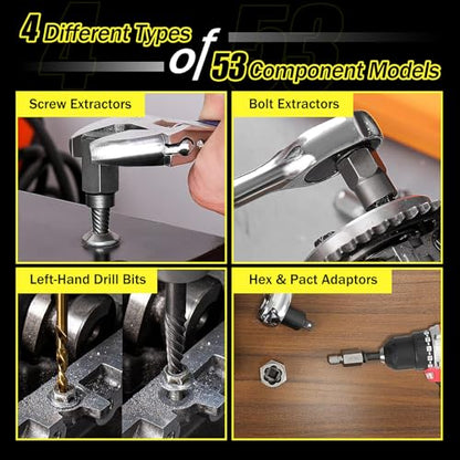 53Pcs Easy Out Screw Extractor Set with Left Hand Drill Bit, Bolt Extractor Kit with Hex Adapter, Stripped Bolt Remover & Reverse Drill Bit for Broken Nuts Screws, Bolts, Studs - size: 53 PCS SES