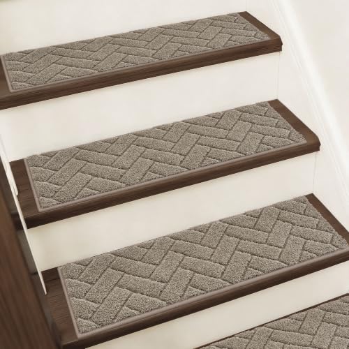 BEQHAUSE Non Slip Stair Treads for Wooden Steps 28" x 9", 4pcs, Beige - color: Beige - Geometric, size: 28 in X 9 in (4 Pieces)