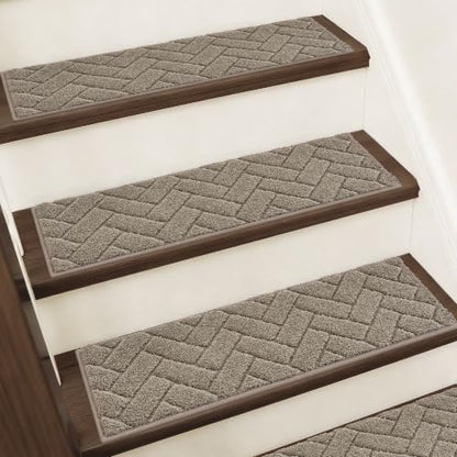 BEQHAUSE Non Slip Stair Treads for Wooden Steps 28" x 9", 4pcs, Beige - color: Beige - Geometric, size: 28 in X 9 in (4 Pieces)