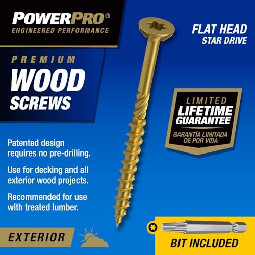 Power Pro Exterior Wood Screws, #9 x 3in Flat Head, 2000 Pieces, Bronze - color: Bronze, size: #9 x 3"