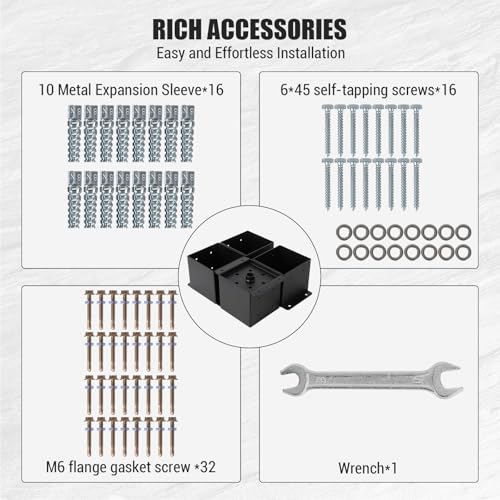 4-Pack 6x6 Post Base Brackets, Metal Anchors with Hardware for Decks - color: Black 4 PCth Interior Base)