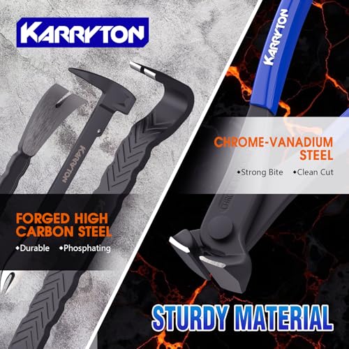4-Piece Heavy-Duty Pry Bar Set – 12" & 10" Utility Claw Pry Bars, 15" Flat Pry Bar, 8" End Cutting Pliers | CR-V Steel Nail Puller Tool with Hammer-Function & Ergonomic Grip