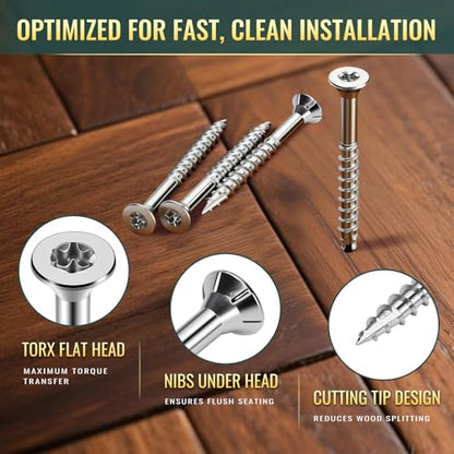#10 x 2-1/2" Stainless Steel Wood Screws,304HC3 Exterior Deck Screws 80 PCS - size: #10 x 2-1/2"