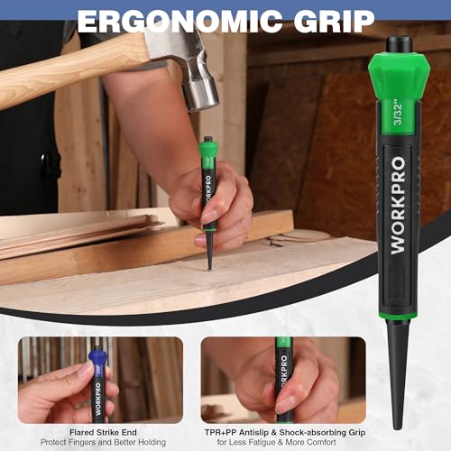 WORKPRO 3-Piece Nail Punch Set, Includes 1/32", 1/16", 3/32" Nail Setter