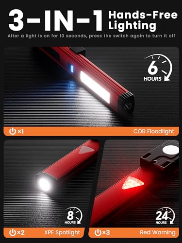 Rechargeable Magnetic Work Light, COB LED Task Light with Hook