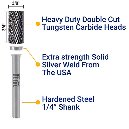 SA-3 Cylindrical Double-Cut Carbide Burr, 1/4 in Shank, 3 Pack - style: 3pc