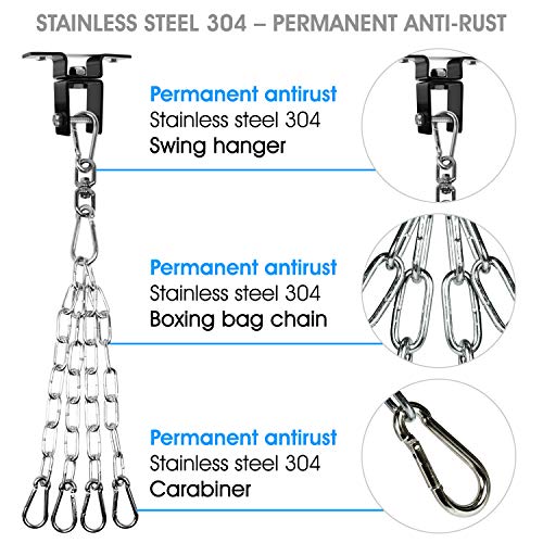 Yes4All Punching Bag Hanger, Stainless Steel Swivel Chain with 4 Snap Hooks for Heavy Bag, Gym Swing, Trapeze, and Hammock - color: Wood Beam Hanger with chain