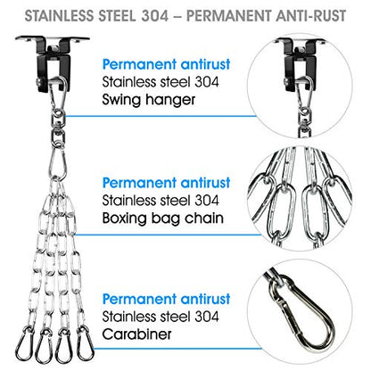 Yes4All Punching Bag Hanger, Stainless Steel Swivel Chain with 4 Snap Hooks for Heavy Bag, Gym Swing, Trapeze, and Hammock - color: Wood Beam Hanger with chain