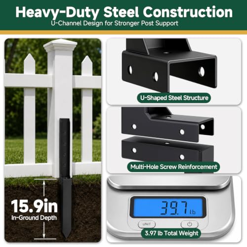 Fence Post Repair Kit, Heavy Duty Steel Fence Post Stabilizer Brace, 3 Pack - size: 3 Pack