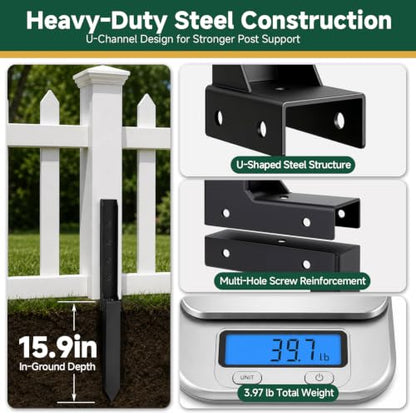 Fence Post Repair Kit, Heavy Duty Steel Fence Post Stabilizer Brace, 3 Pack - size: 3 Pack