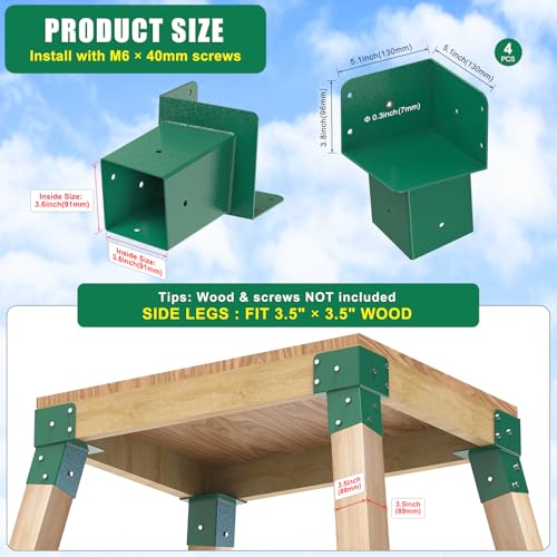 Dolibest Heavy Duty Deer Stand Brackets, 4x4 Compound Angle Bracket, Powder Coated Elevated Bracket for Outdoor Platforms, Deer Hunting, Shooting Shack, Observation Decks& Tree Houses (4Pack) - color: D: Green-4Pcs