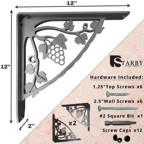 Starby Madeira Heavy Duty Steel Fireplace Mantel Brackets, Floating Shelf, Countertop Support - Hand Welded (2 Pack) (12 x 12 x 2) - color: Madeira, size: 12" x 12" x 2"