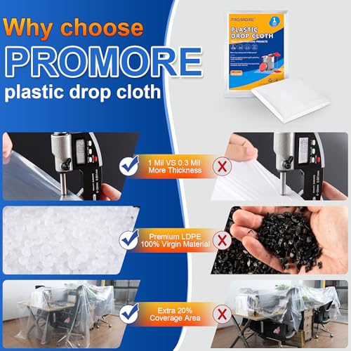 Plastic Drop Cloths, 1Mil Thick, 9x12 Ft, Thickened Painter's Sheeting - size: 1mil-1Pack