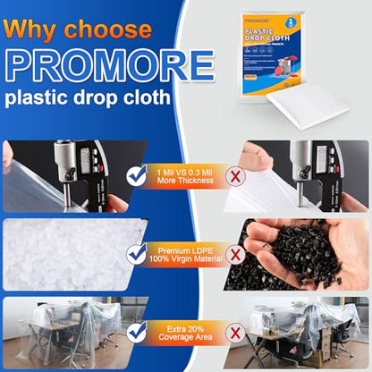 Plastic Drop Cloths, 1Mil Thick, 9x12 Ft, Thickened Painter's Sheeting - size: 1mil-1Pack