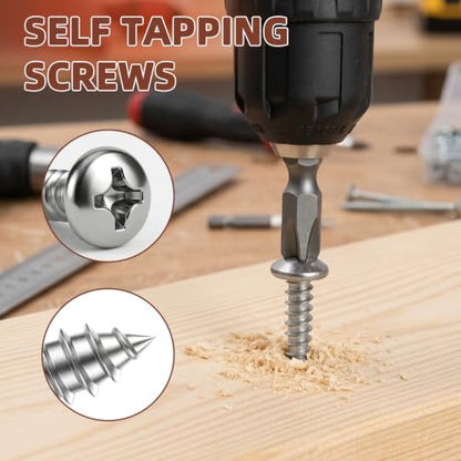 Mellewell #4 x 1/2" Pan Head Self Tapping Screw, Pan Head Sheet Metal Screws Wood Screws, Stainless Steel 304 (18-8), 100 Pack - color: Silver, size: #4 x 1/2"