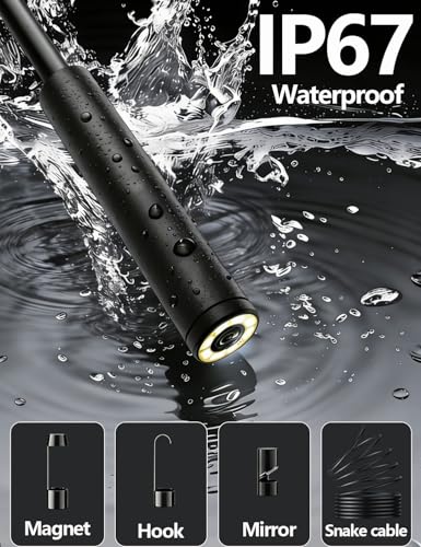 5.5mm Endoscope Camera, 1920P HD Borescope with 8 Adjustable LED Lights, Semi-Rigid Snake Cable, IP67 Waterproof, 16.4ft Single Lens for iOS & Android