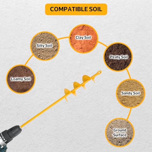 Garden Auger Drill Bit for Planting - 2"(D) x14.5(L) - Post Hole Digger Drill Auger for Gardening Bulbs, Flowers, and Bedding Plant - Made to Fit in Any 3/8 Hex Drill (Yellow) - size: Pack of 1: 2"x14.5"