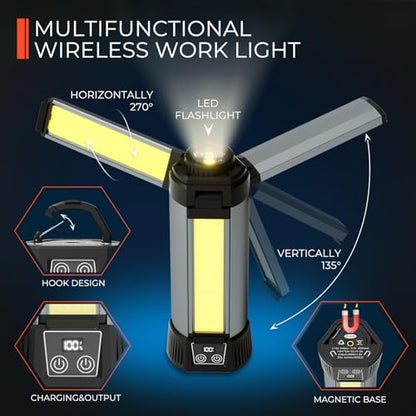 Rechargeable Work Light with Stand, Magnetic Base, Hook & Tripod (Small) - color: Black Small Rechargeable Work Light with Tripod