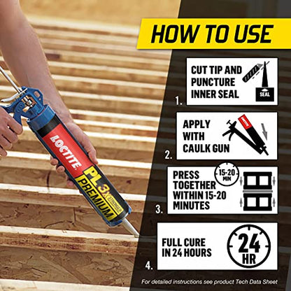 Loctite PL Premium Polyurethane Construction Adhesive, 10 fl oz Cartridge, 12 Pack - Versatile Construction Glue for Wood, Concrete, Stone, Metal & More - size: 12 Pack