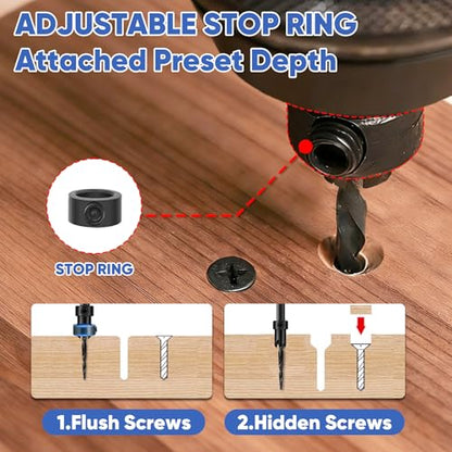 22PCS Countersink Drill Bit Set for Wood with 100PCS Accessories - size: 22 PCS