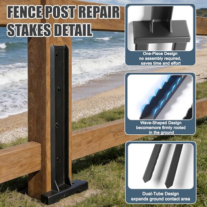 2Pcs Fence Post Repair Kit, Quick Fix Broken/Leaning Wood Post