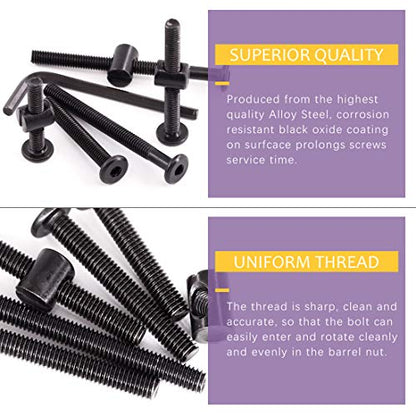 Swpeet 120Pcs Crib Hardware Screws, Black M6 × 40/50/60/70/80mm Hex Socket Head Cap Crib Baby Bed Bolt and Barrel Nuts with 1 x Allen Wrench Perfect for Furniture, Cots, Crib Screws 15/20/25/30/35 - size: M6*40mm-80mm