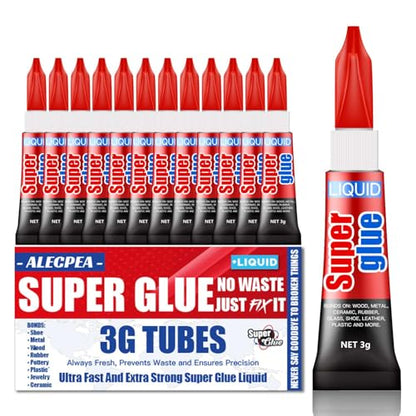 ALECPEA Super Glue, 12 X 3g, Liquid Instant Glue for Metal and Ceramic - color: Liquid