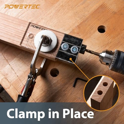 POWERTEC Complete Doweling Jig Kit w/ 1/2",3/8",1/4" Cobalt M-35 Drill Bits, Wood Dowel Jig Accessories with Depth Scale, Laser Cut Alignment Marker & Split Ring Stop Collar for Easy Alignment(71714V)