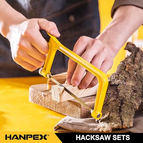Hanpex 6 in. Mini Hacksaw Set - 150mm Extra Fine Cut Hack Saw Sets and 10pcs Extra Bi-Metal Blades for Wood and Metal - style: Hacksaw set and 10pc Blades