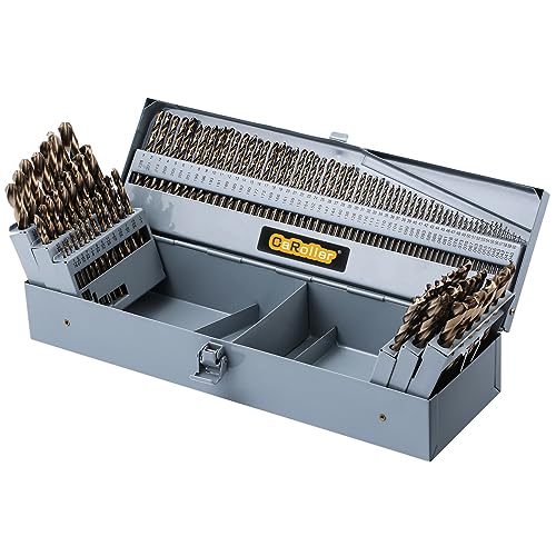 CaRoller Cobalt Drill Bit Set 115 PCS, High Speed Steel M35 Drill Bits Durable Round Shank Drill Sets for Hardened Steel, Wood Plastic, Sheet Metal, with Metal Index Storage Box (115pcs Cobalt) - size: 115pcs-Cobalt