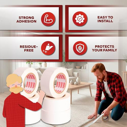 XFasten Double-Sided Carpet Tape for Area Rugs, 2 Inch x 30 Yards- 6 Packs (540 Ft), Heavy Duty Grippy Residue-Free Silicone Adhesive Keeps Rugs in Place on Hardwood, Laminate and Tile Floors - size: 2-inch x 30 yards - 6 packs (540 ft)