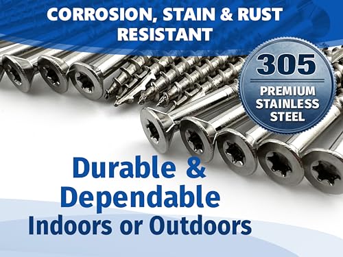 Door Hinge Wood Screws #10 x 3 Extra Long 20 piece Stainless Steel Star Drive T25 Sharp Cutting Self Tapping 305 Grade Rust Resistant Commercial or Residential Heavy Duty Fasteners